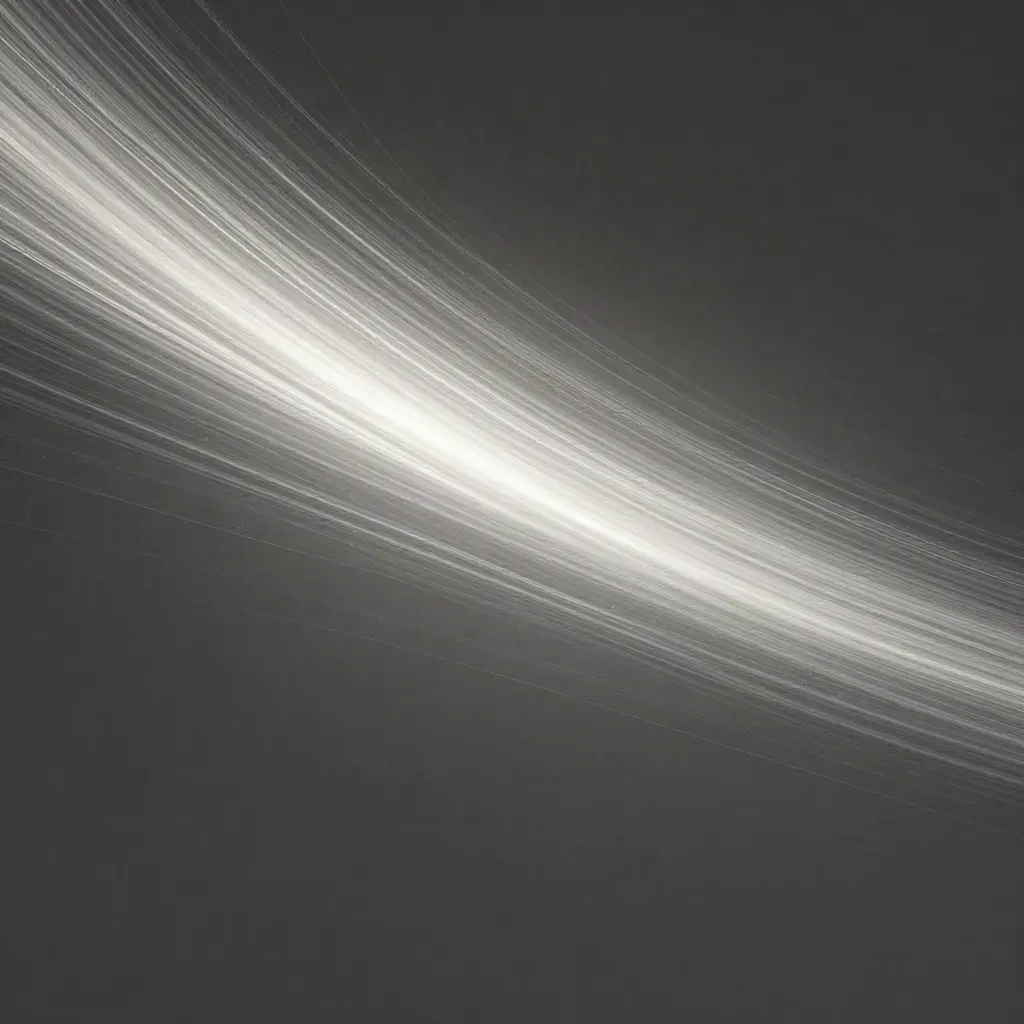 Silver light filaments converge in dark haze with soft white bloom and drifting motes.